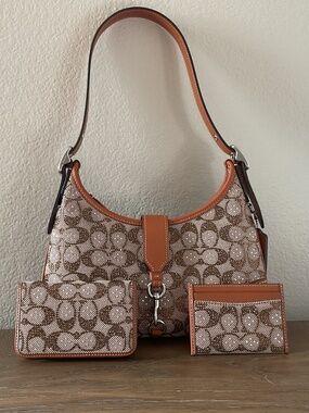 Coach Crystal Signature Jacquard Hamptons Hobo